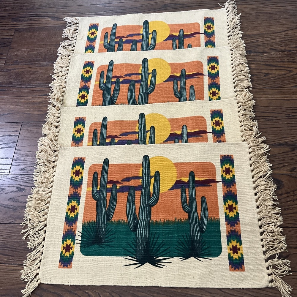 El Paso saddle blanket co cactus Sunset Green Orange Tan placemats Set Of 4